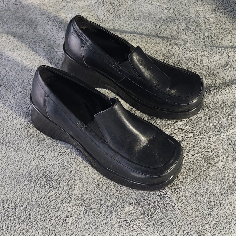 Aldo Black Chunky Platform Heel Loafers Sz 38